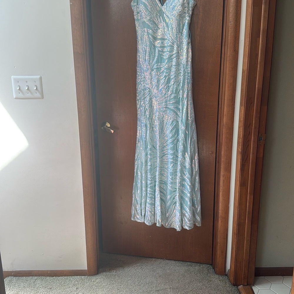 Morgan & Co. Shimmering Blue and Silver Maxi Dress